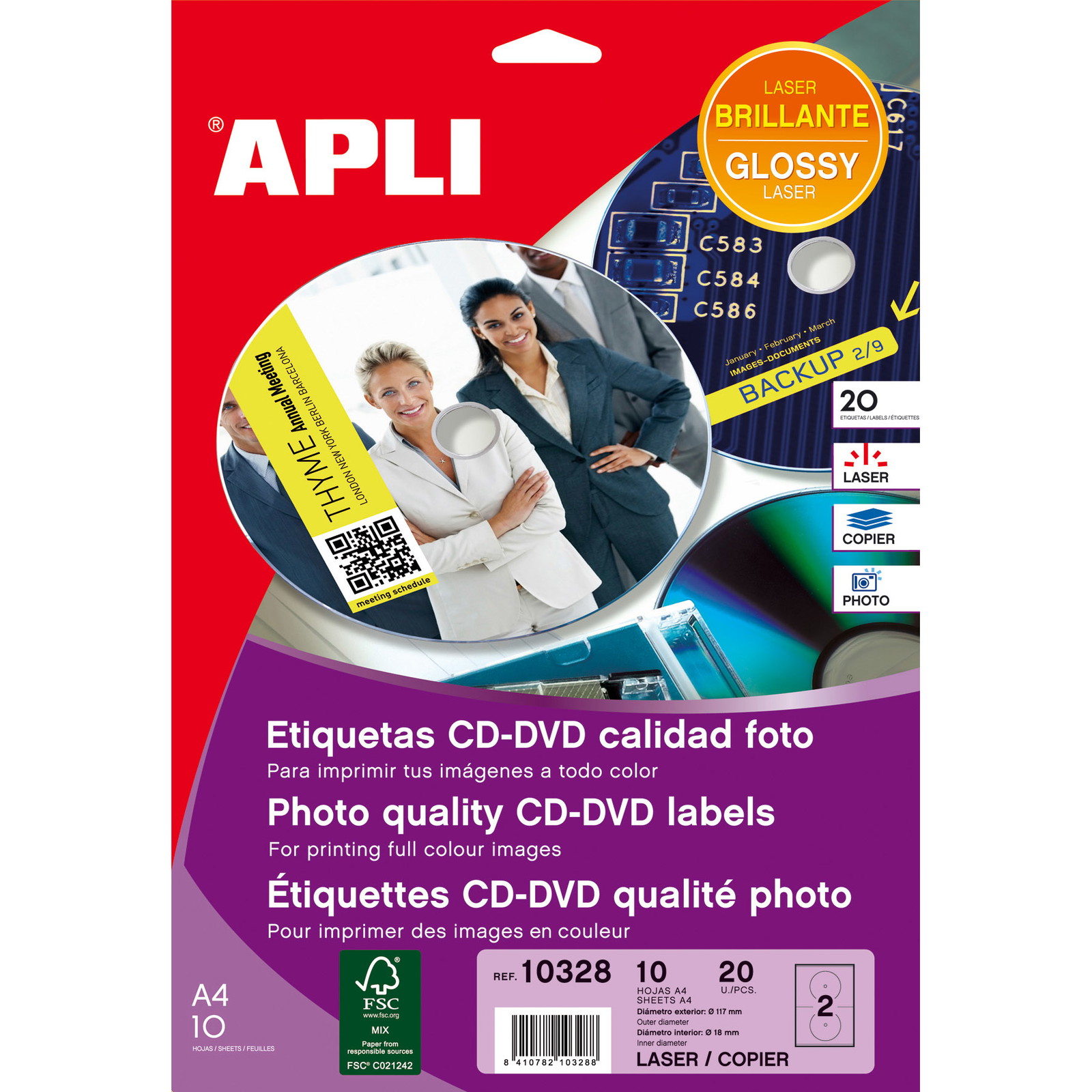 Apli CD/DVD etiketter Ã117mm laser 10ark