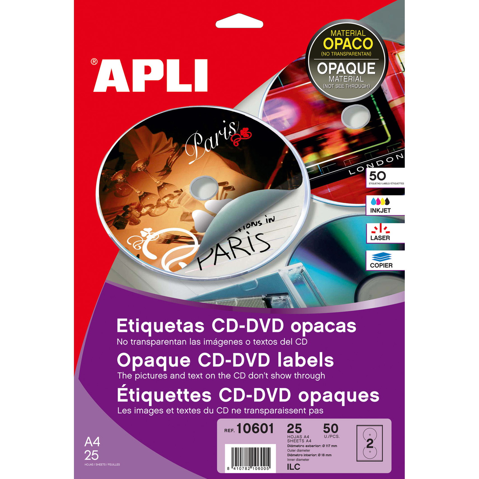 Apli CD/DVD etiketter Ã117mm 25ark