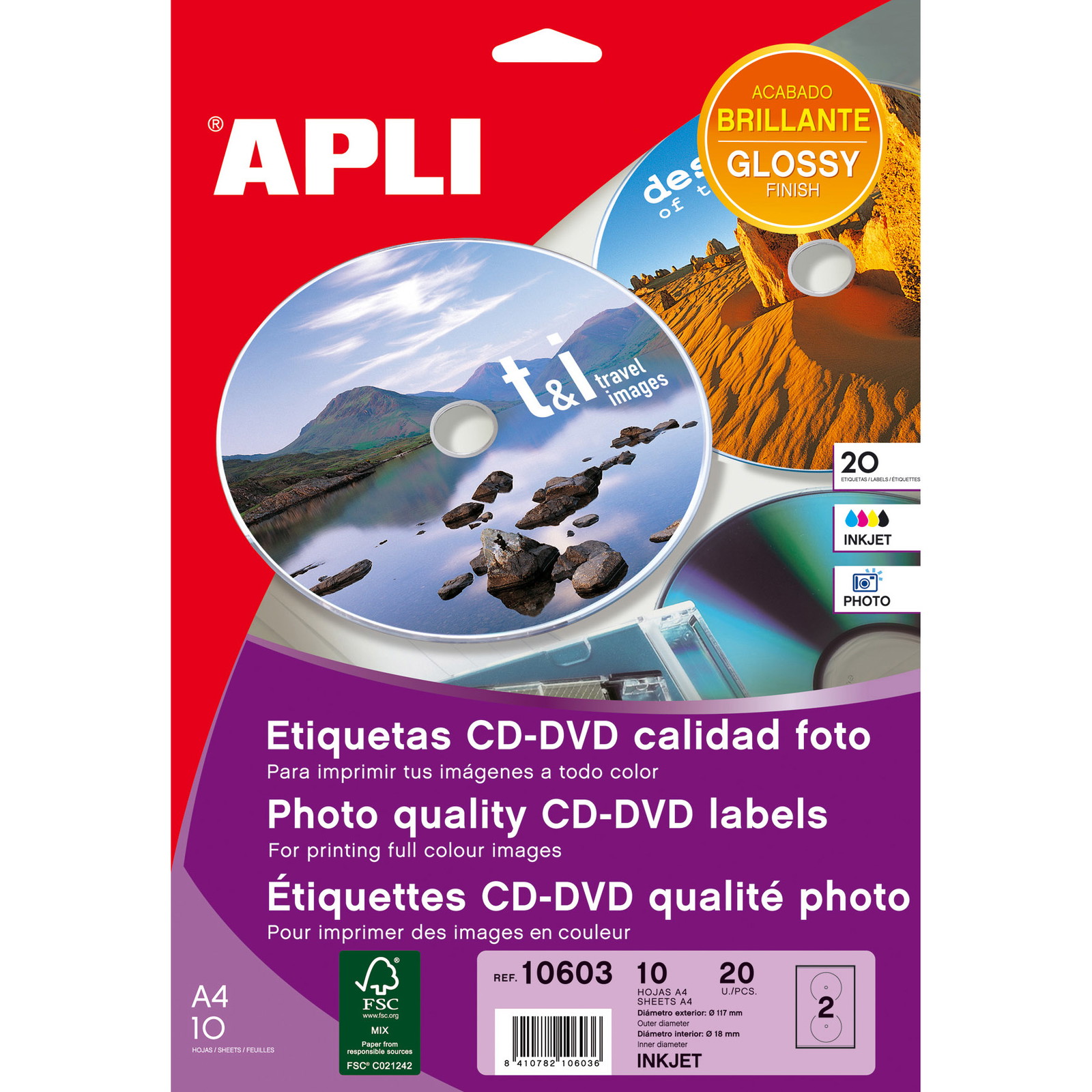 Apli CD/DVD etiketter Ã117mm inkjet 10ark