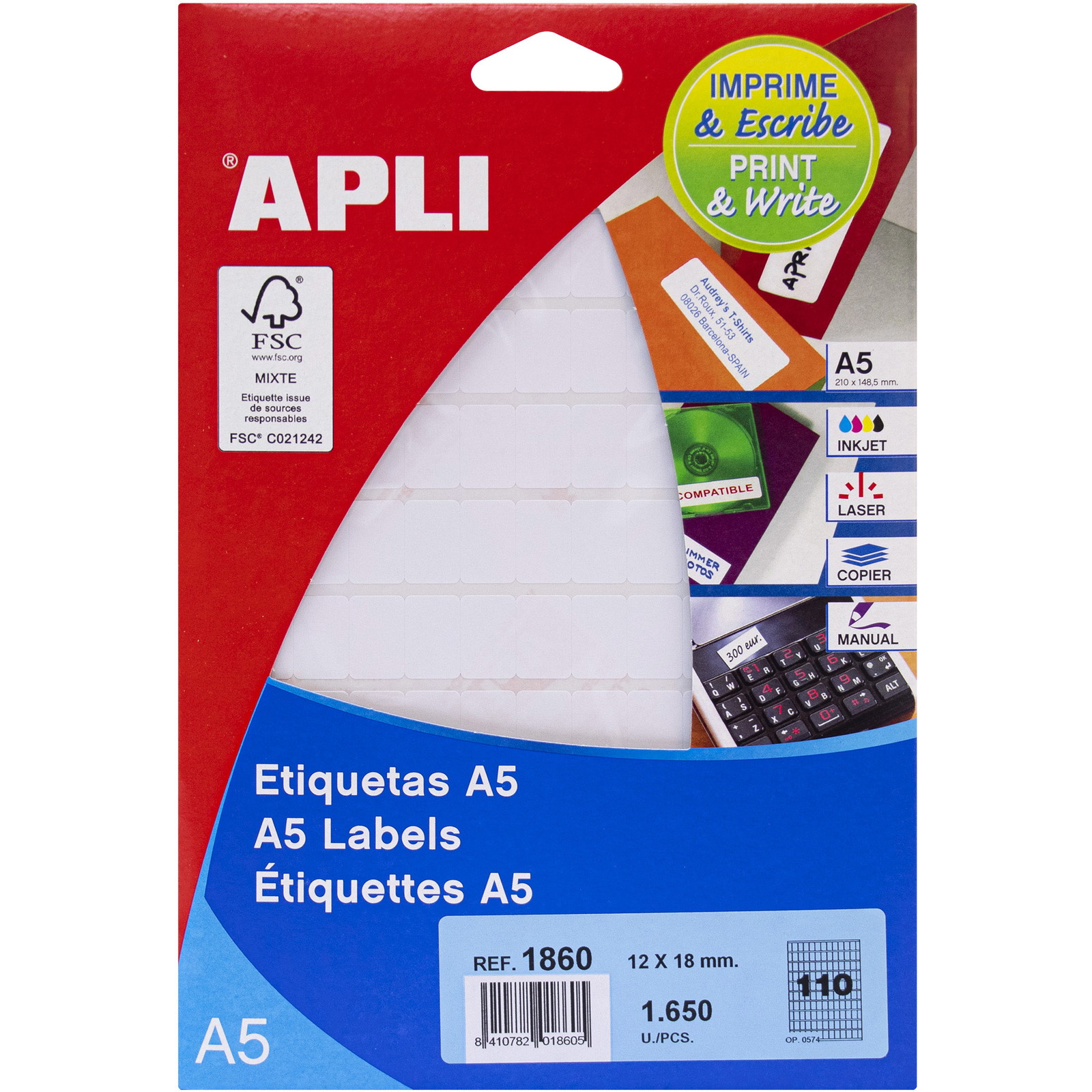 Apli 12 x 18 mm etiketter hvid