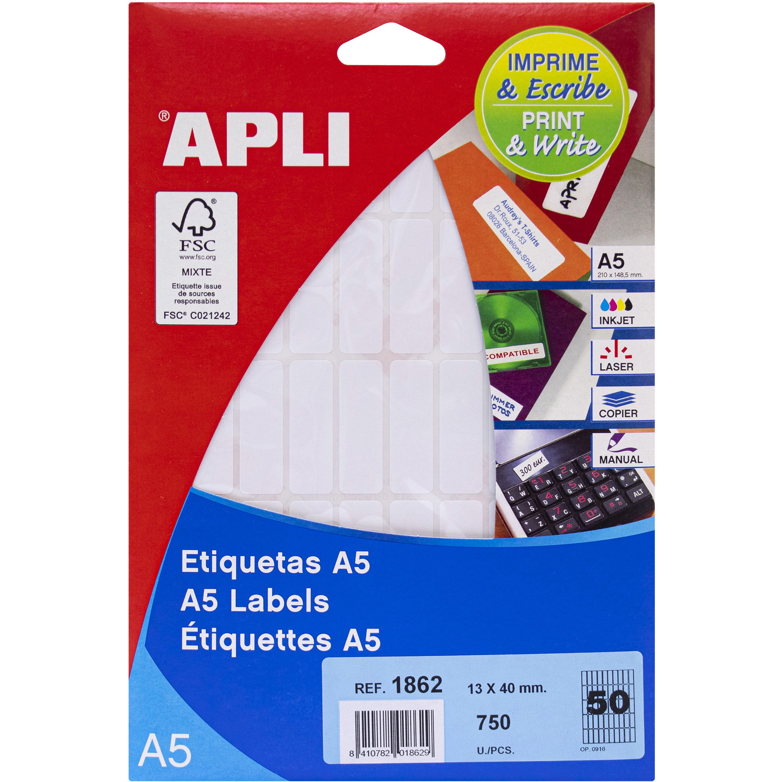 Apli 13 x 40 mm etiketter i hvid