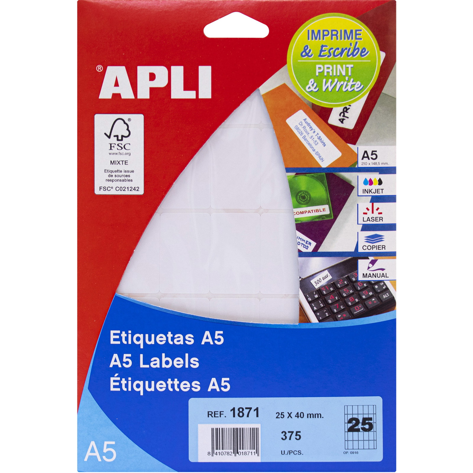 Apli Print & Write etiketter 25x40mm