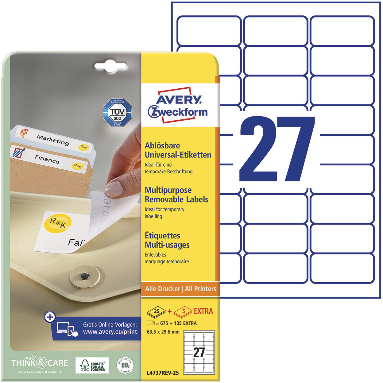 Avery L4737REV-25 etiket 63,5x29,6mm hvid