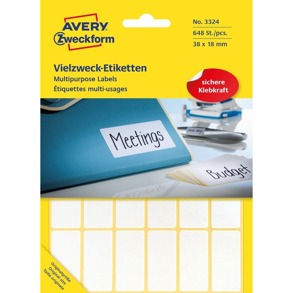 Avery 19x38mm etiketark hvid 648stk