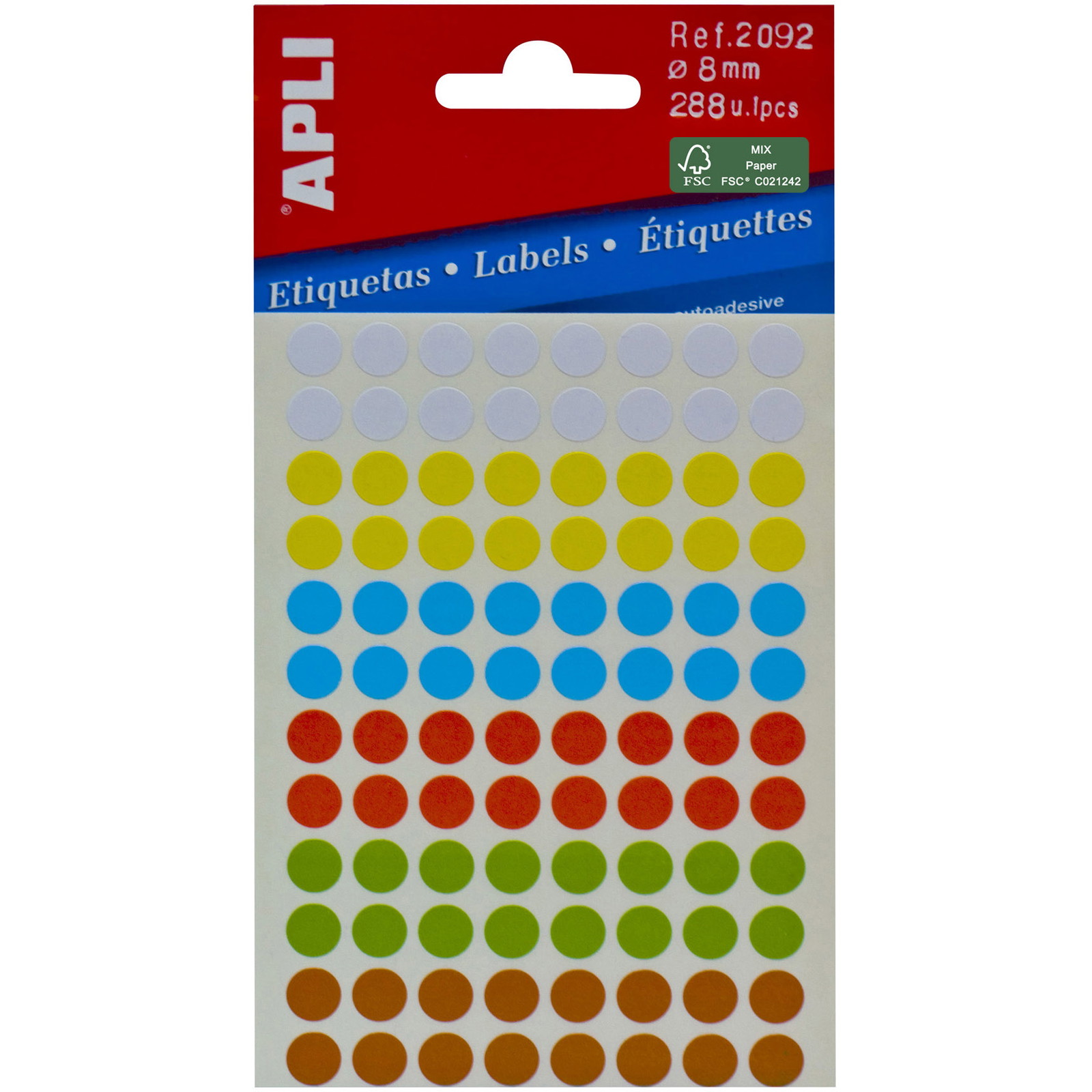Apli etiketter Ã8mm multi 288stk