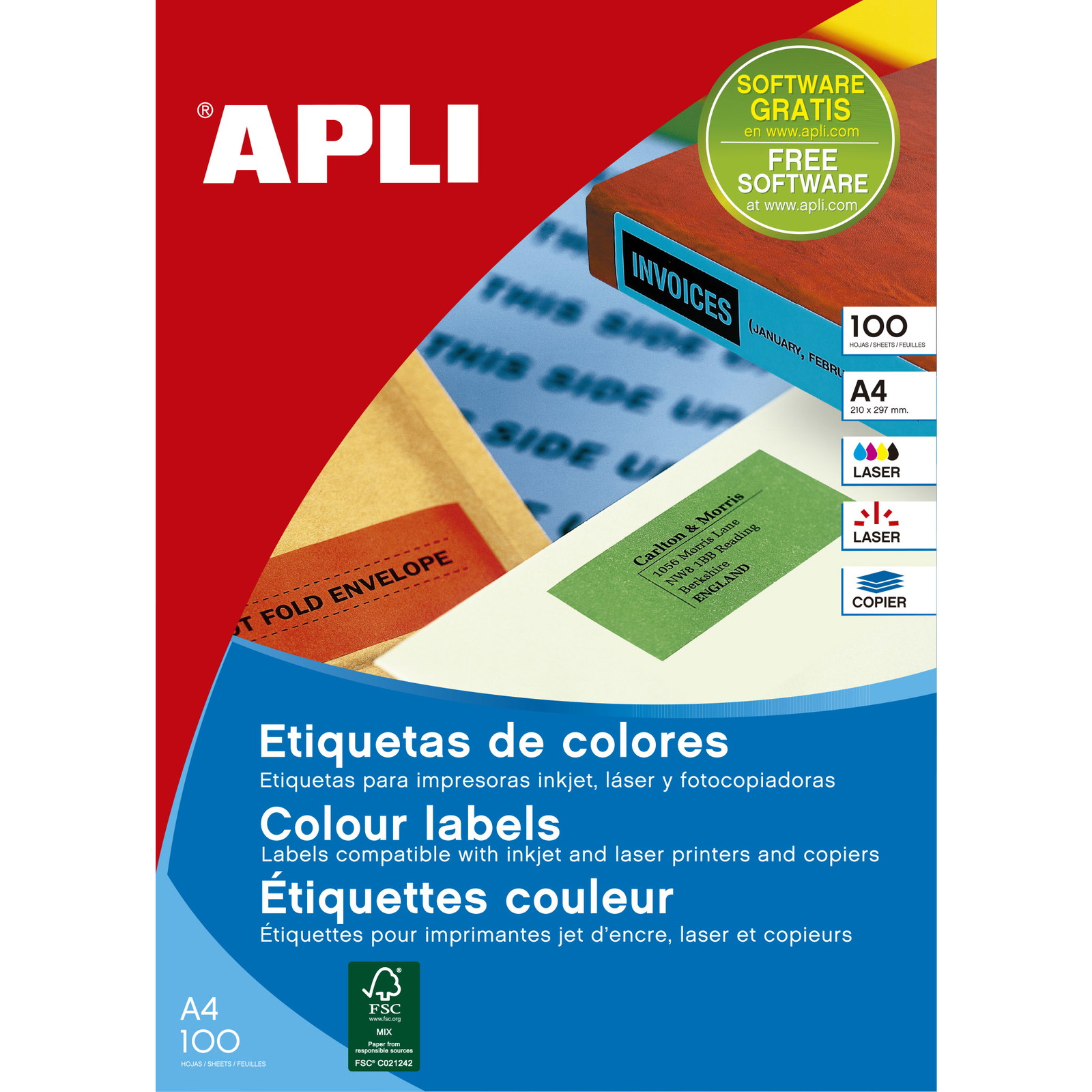 Apli etiketter 210x297mm rÃ¸d