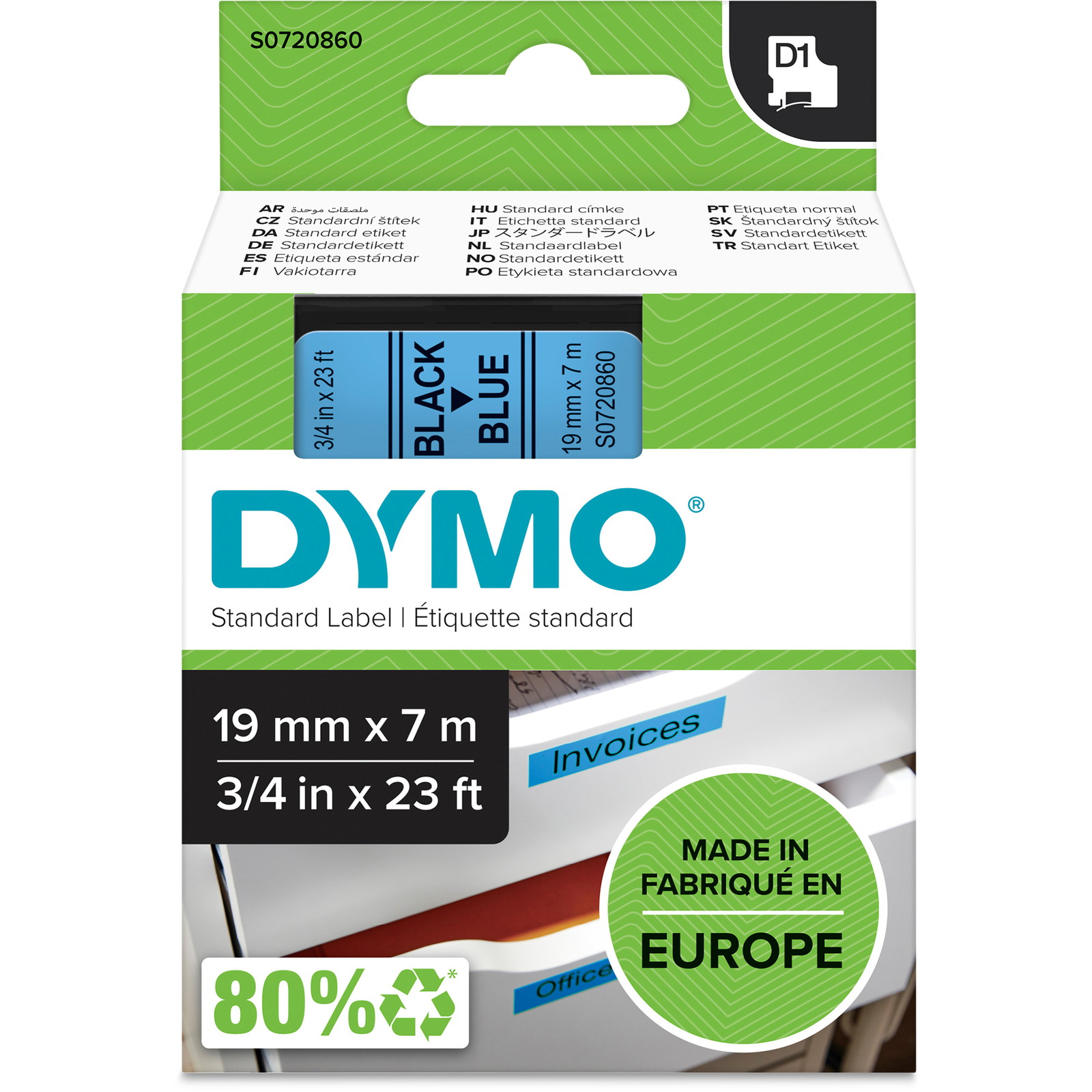 Dymo D1 45806 tape 19mm sort/blÃ¥
