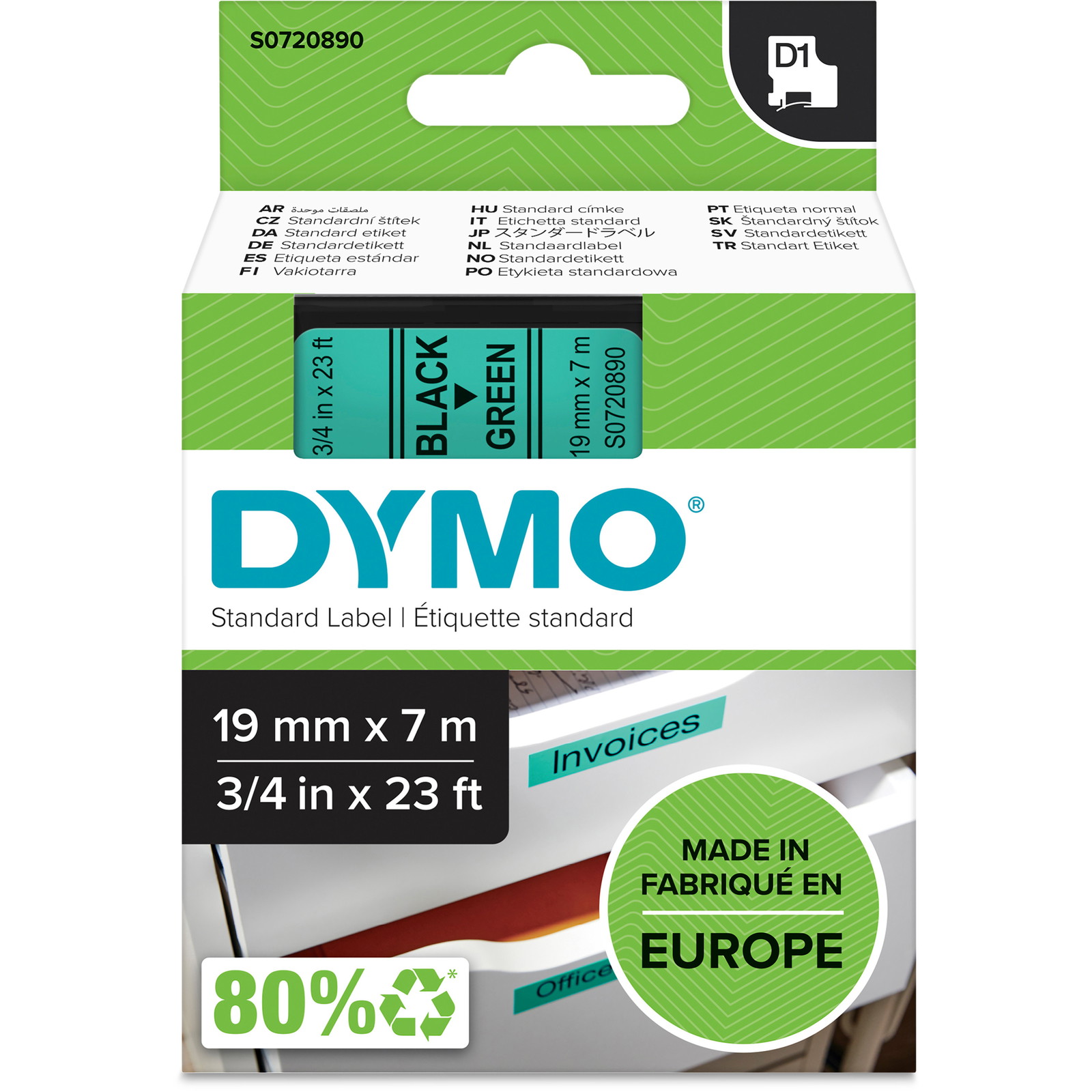 Dymo D1 45809 tape 19mm sort/grÃ¸n