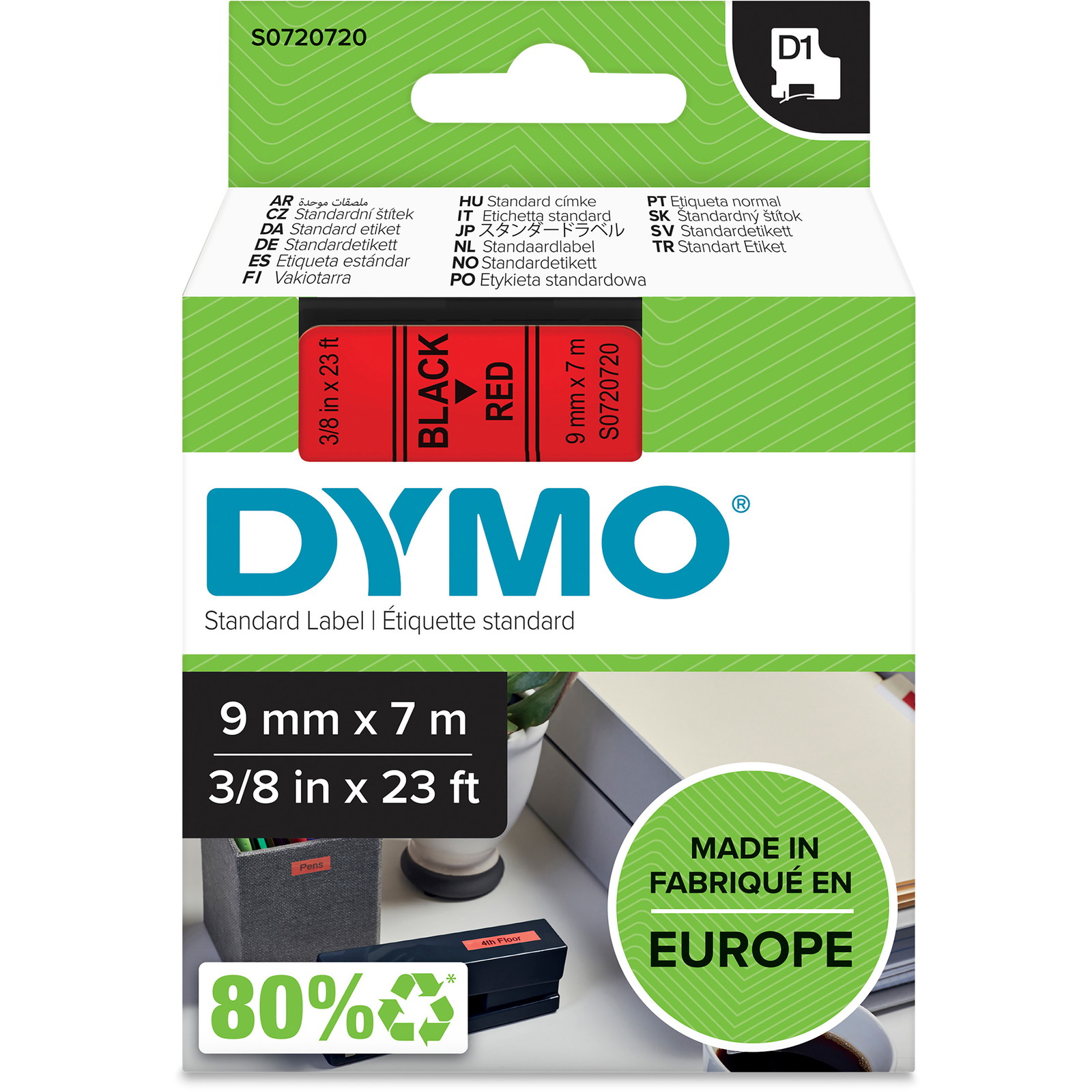 Dymo D1 40917 tape 9mm sort/rÃ¸d