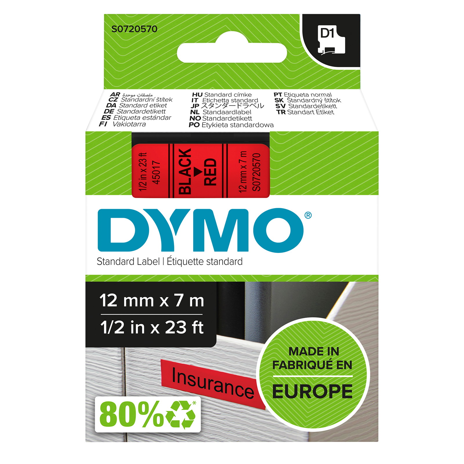 Dymo D1 45017 tape 12mm sort/rÃ¸d