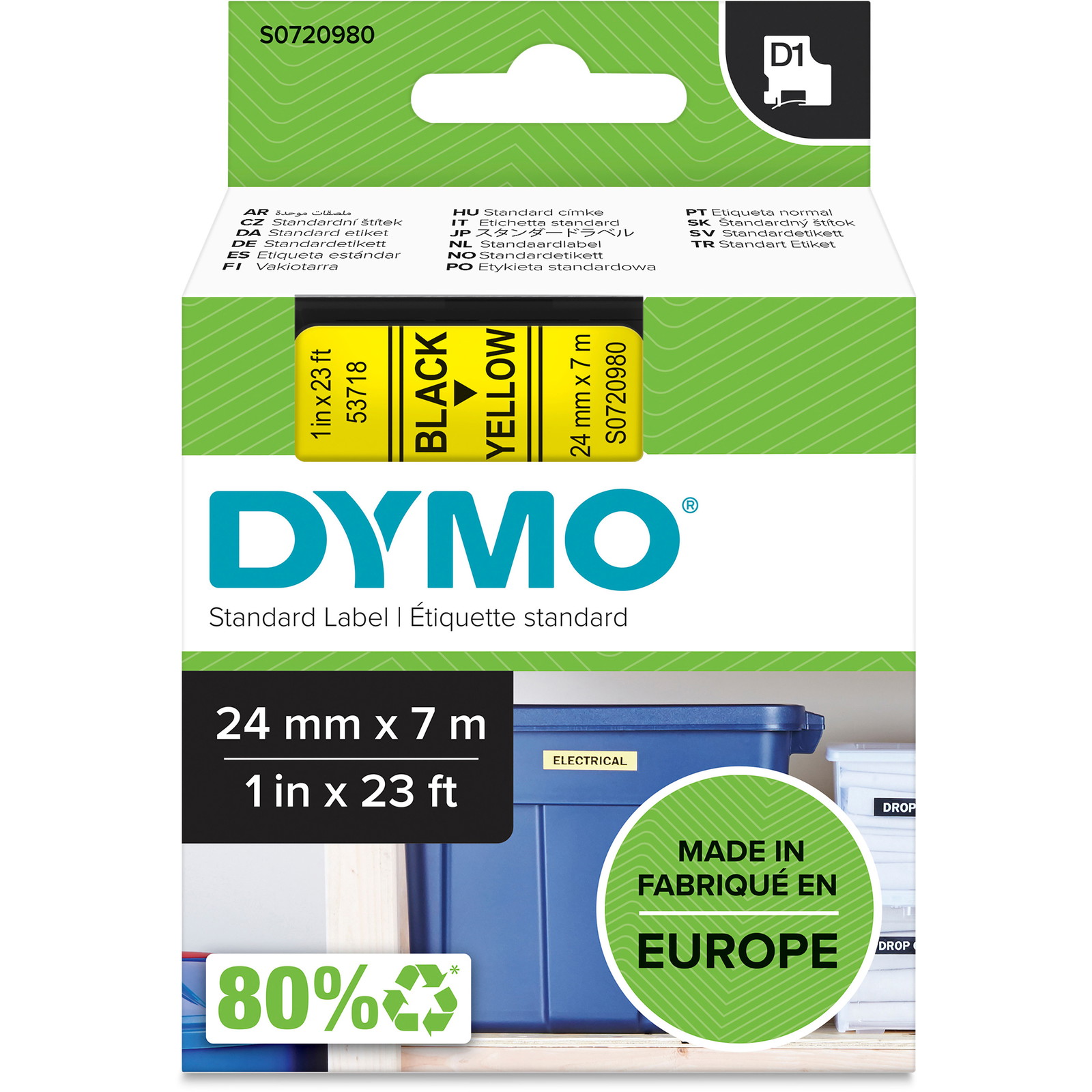 Dymo D1 prÃ¦getape 24mm sort/gul