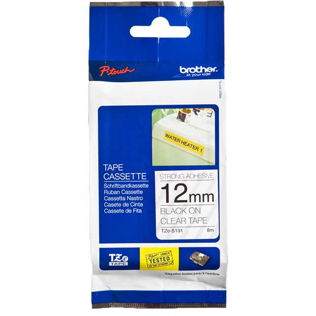 Brother TZE tape 12mm ekstra klÃ¦bende sort/klar