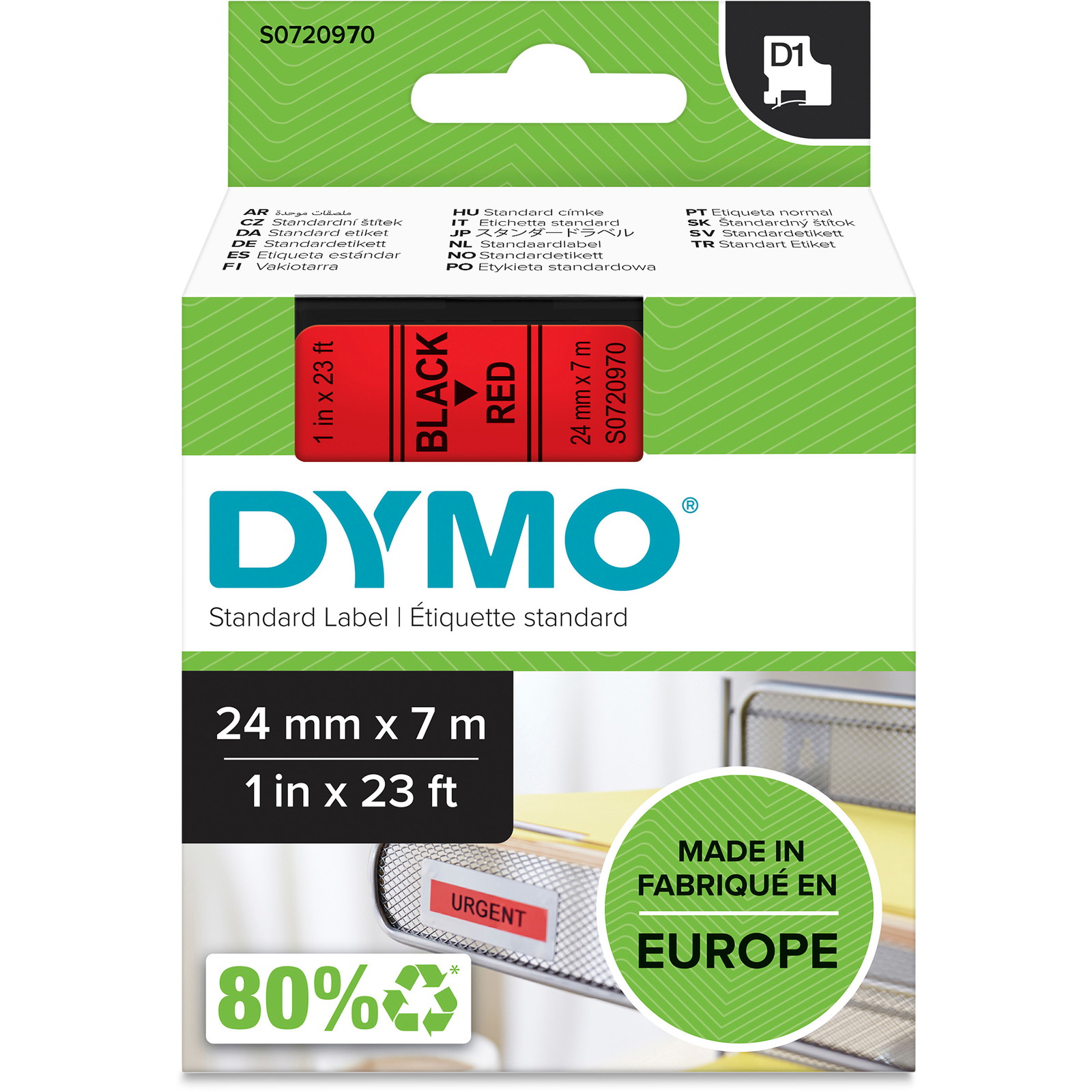 Dymo D1 53717 tape 24mm sort/rÃ¸d