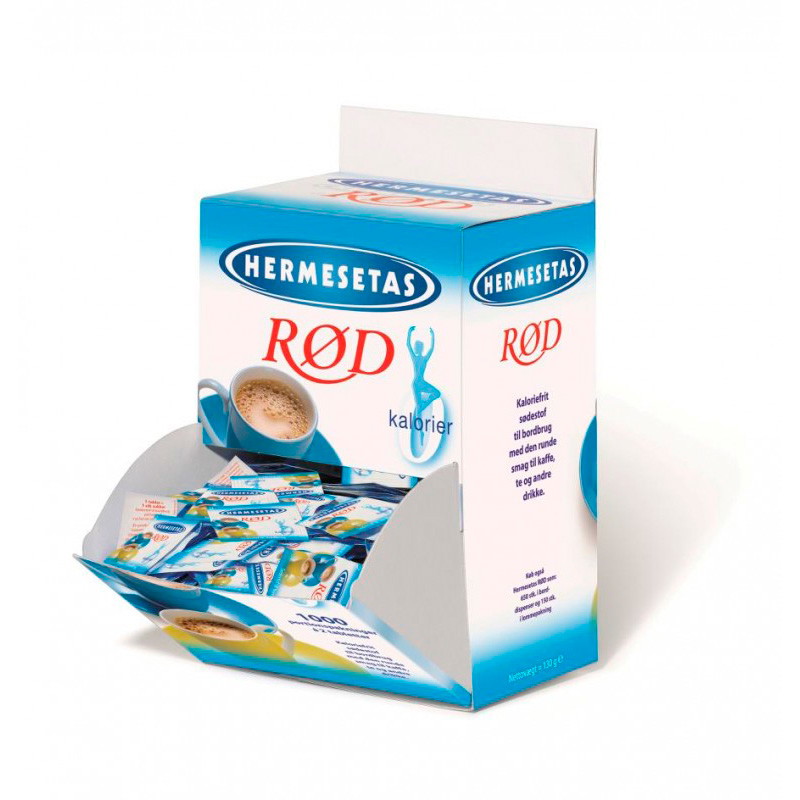 Hermesetas RÃ¸d sÃ¸detabletter 1000pk m/2stk