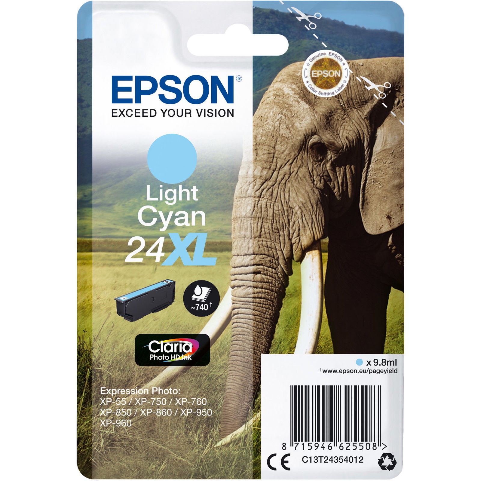 Epson 24XL C13T24324012 T2432 Cyan BlÃ¦kpatron, 740 sider
