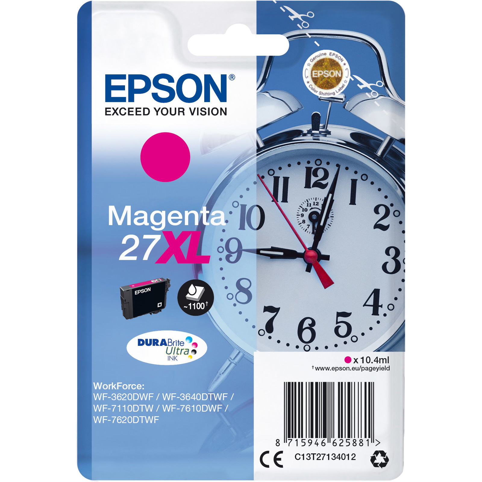 Epson T2713 C13T27134010 Magenta BlÃ¦kpatron, 1.100 sider