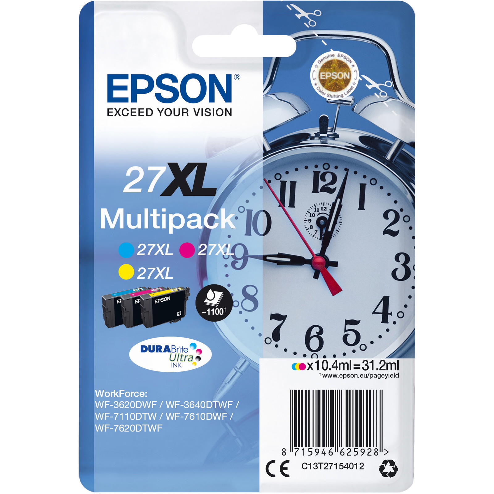 Epson 27XL C13T27154010 CMY blÃ¦kpatron, 1.100 sider