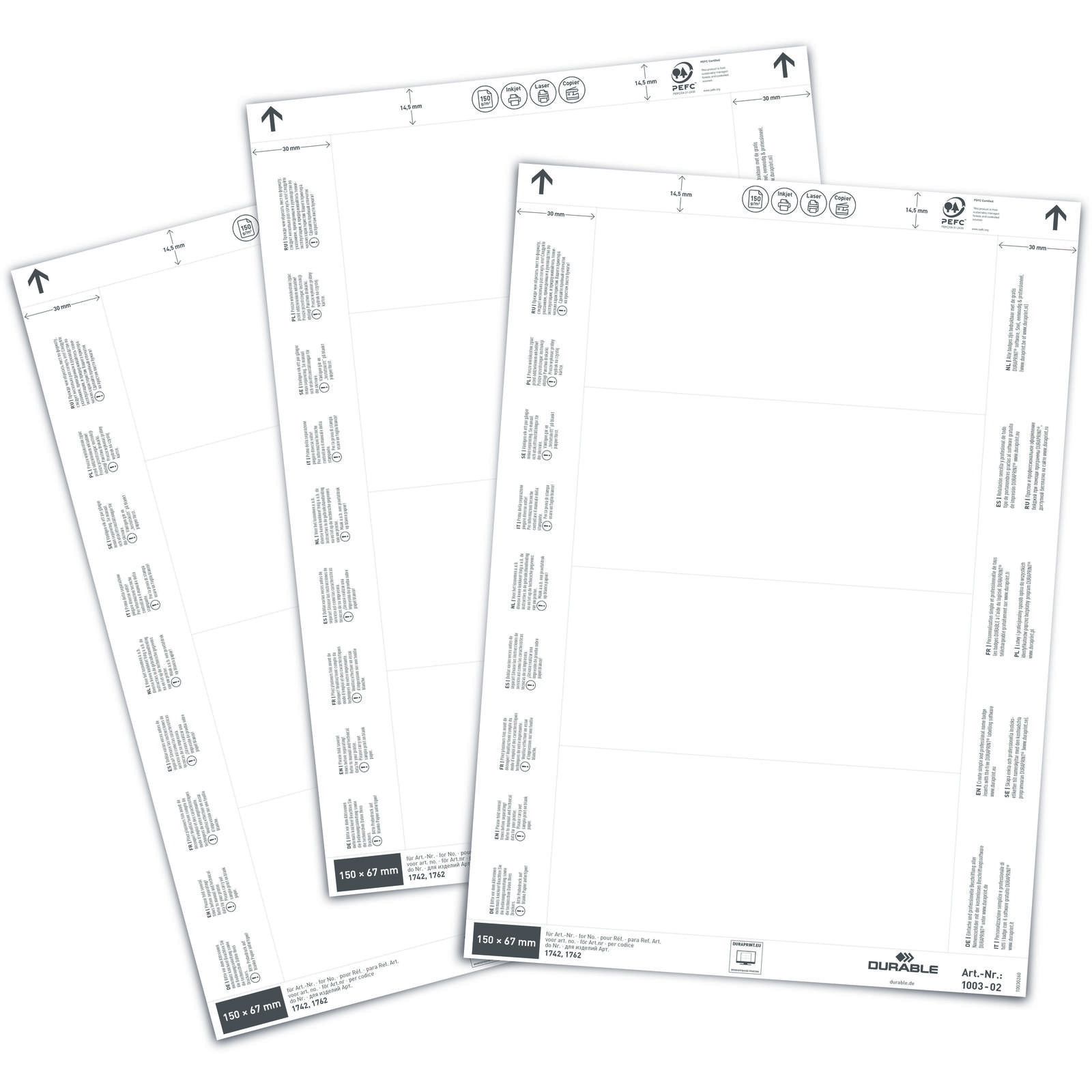 Durable indstiksark 67x150mm hvid