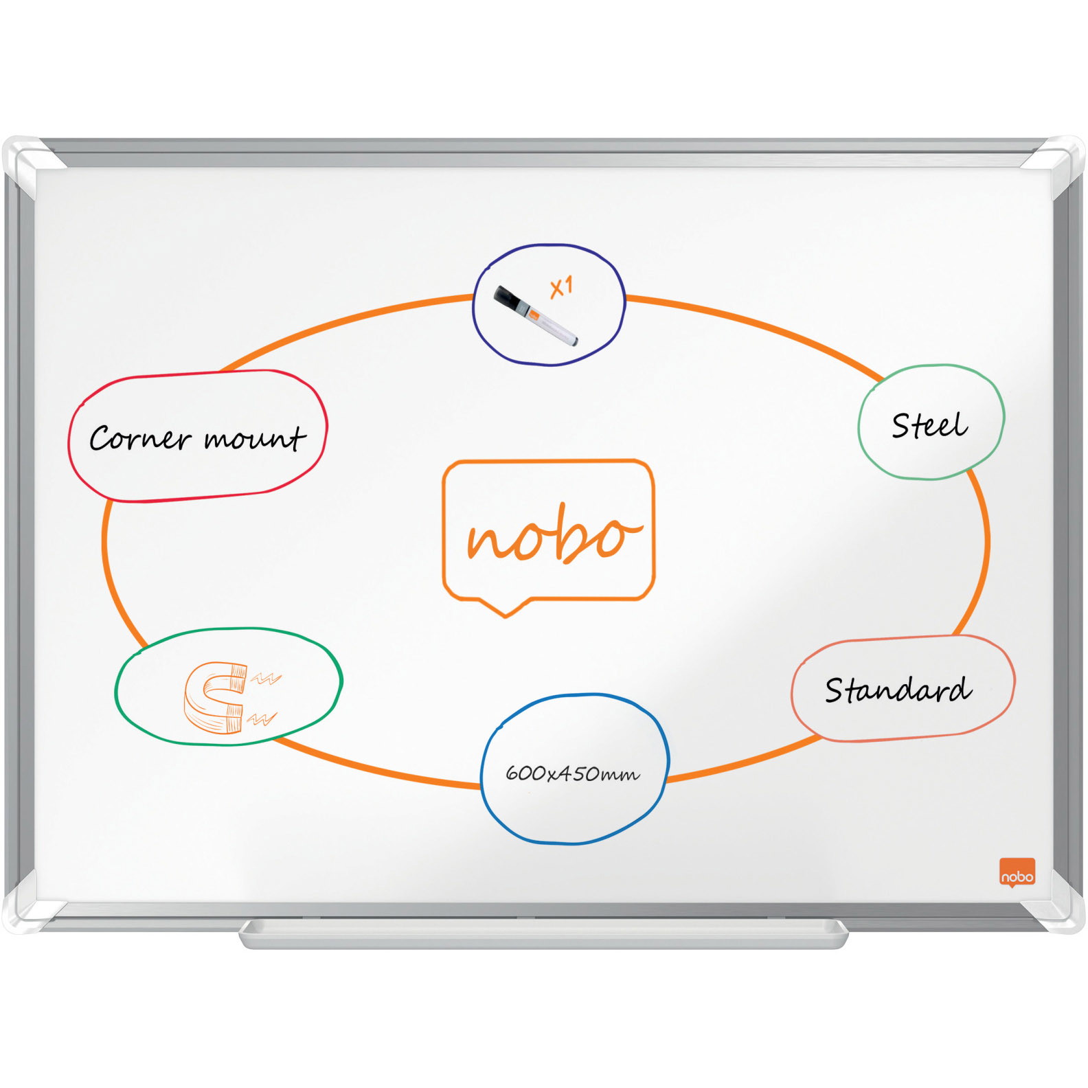 Nobo Premium Plus stÃ¯Â¿Â½l whiteboard 60x45cm hvid