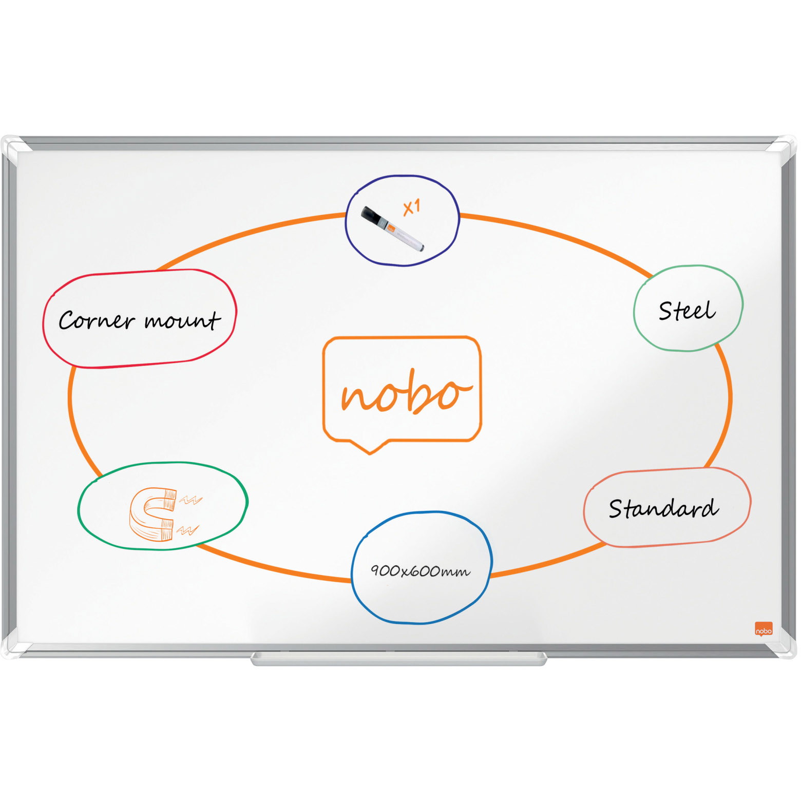 Nobo Premium Plus stÃ¥l whiteboard 90x60cm hvid