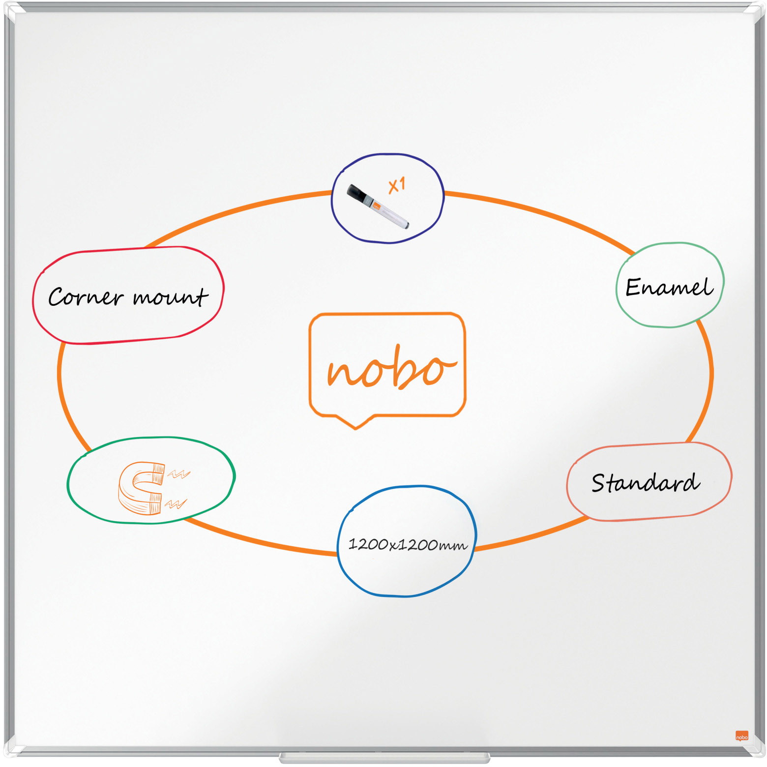 Nobo Premium Plus stÃ¥l whiteboard 120x120cm hvid