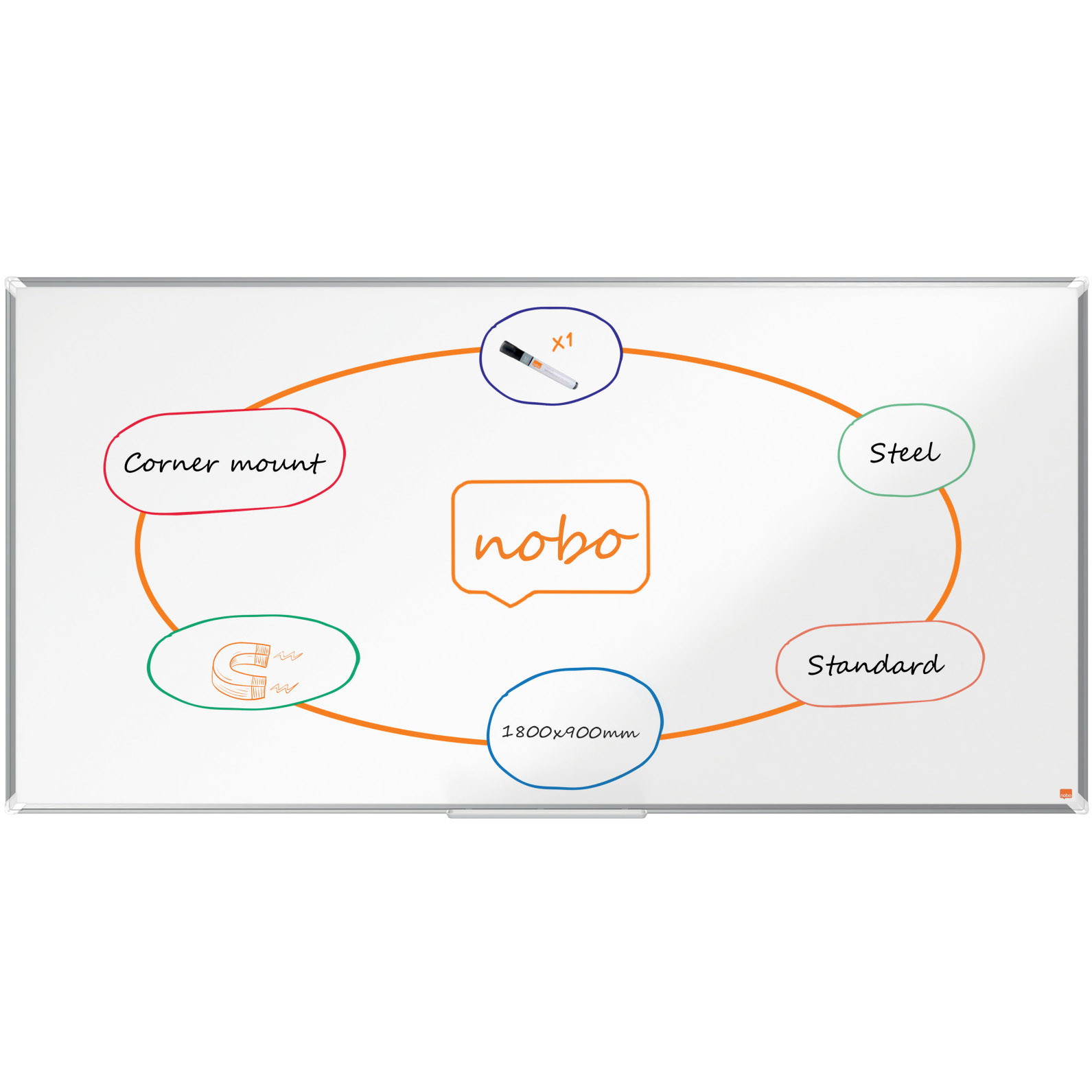 Nobo Premium Plus stÃ¯Â¿Â½l whiteboard 180x90cm hvid