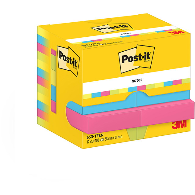 Post-it notes Energetic 38x51mm blÃ¥, grÃ¸n, gul, lyserÃ¸d 12stk