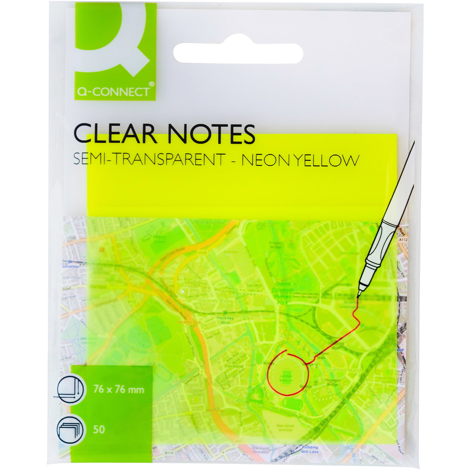 Q-connect semitransparente notes 76x76mm neongul