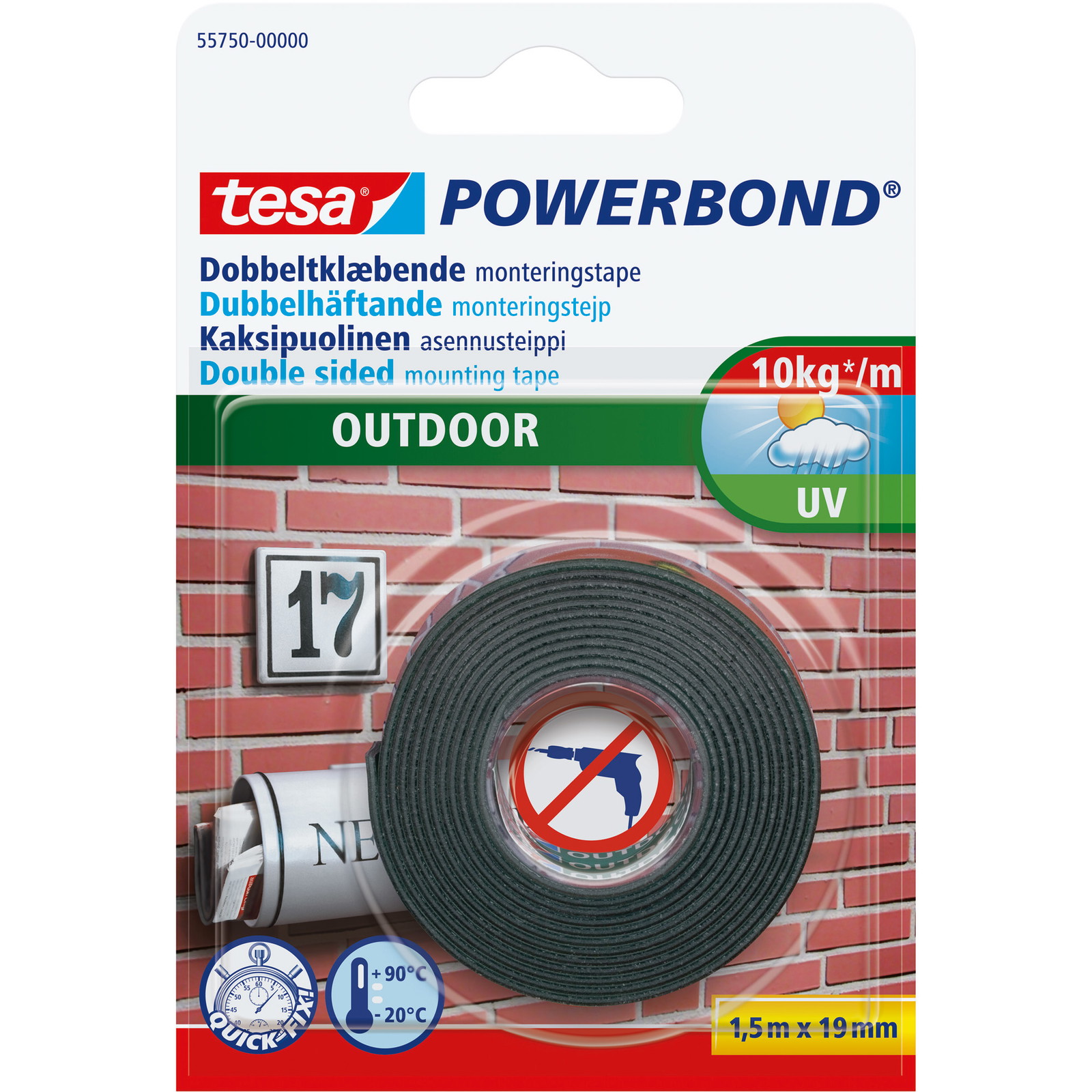 Tesa Powerbond dobbeltkl. monteringstape 19mmx1,5m 10kg sort