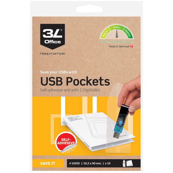 3L Office selvklæbende USB-lommer 90x52mm