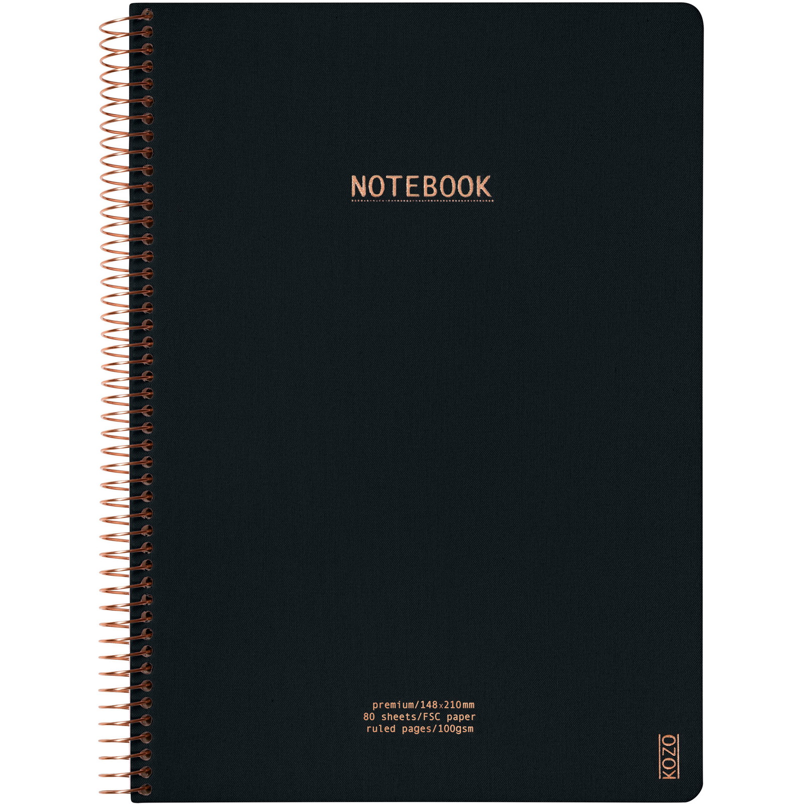 Kozo Premium notesbog 100g A4 linjeret sort