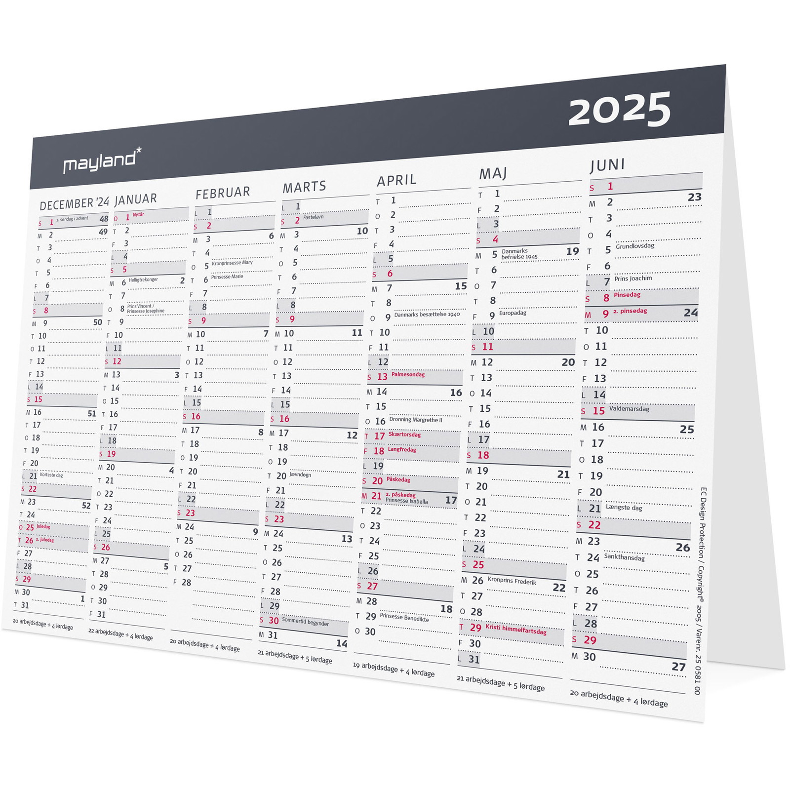 Mayland 2025 25058100 moderne bordkalender A5 15x21cm