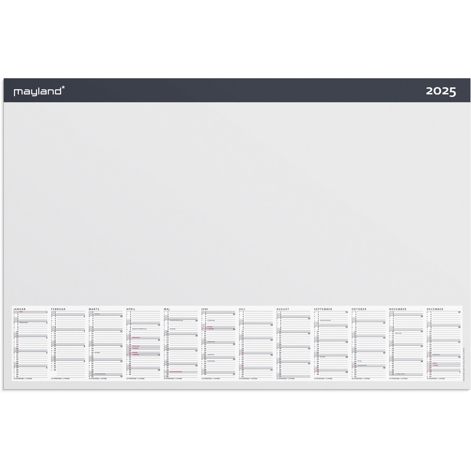 Mayland 2025 25137000 skriveunderlag m/Ã¥rskalender 40x60cm hvid