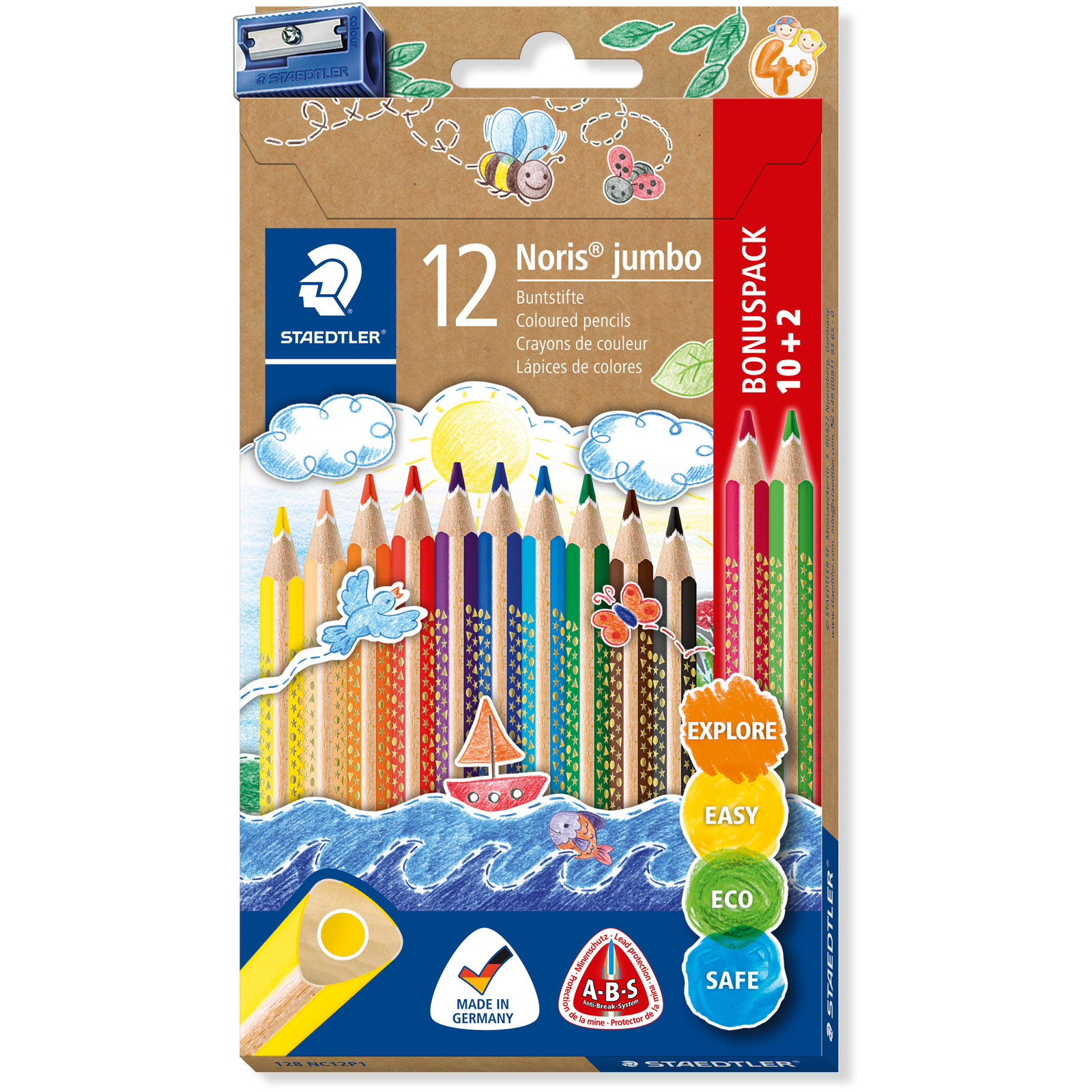 Staedtler Noris 128 farveblyanter Jumbo + spidser 10+2stk