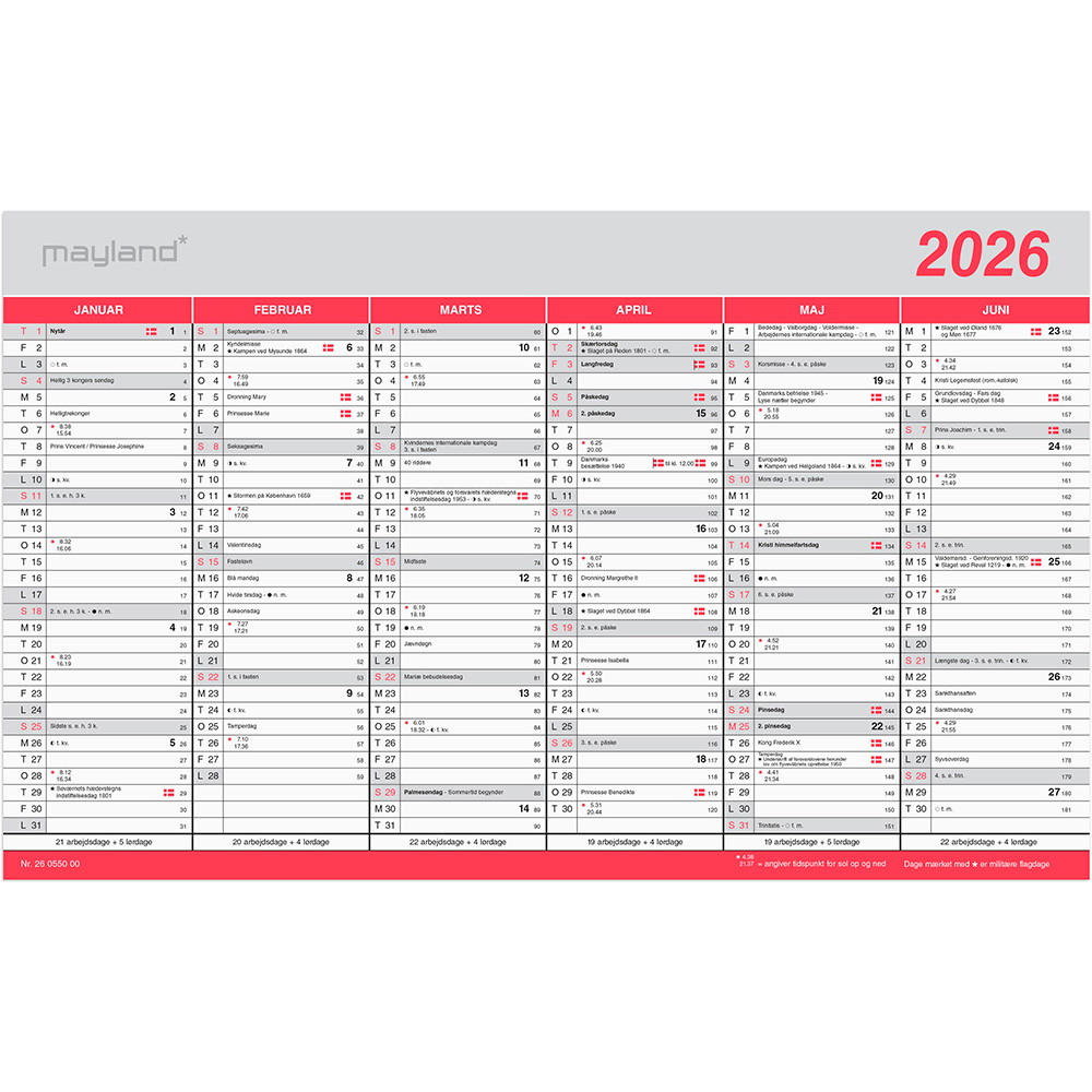 Mayland 2026 26055000 vægkalender 24x39cm