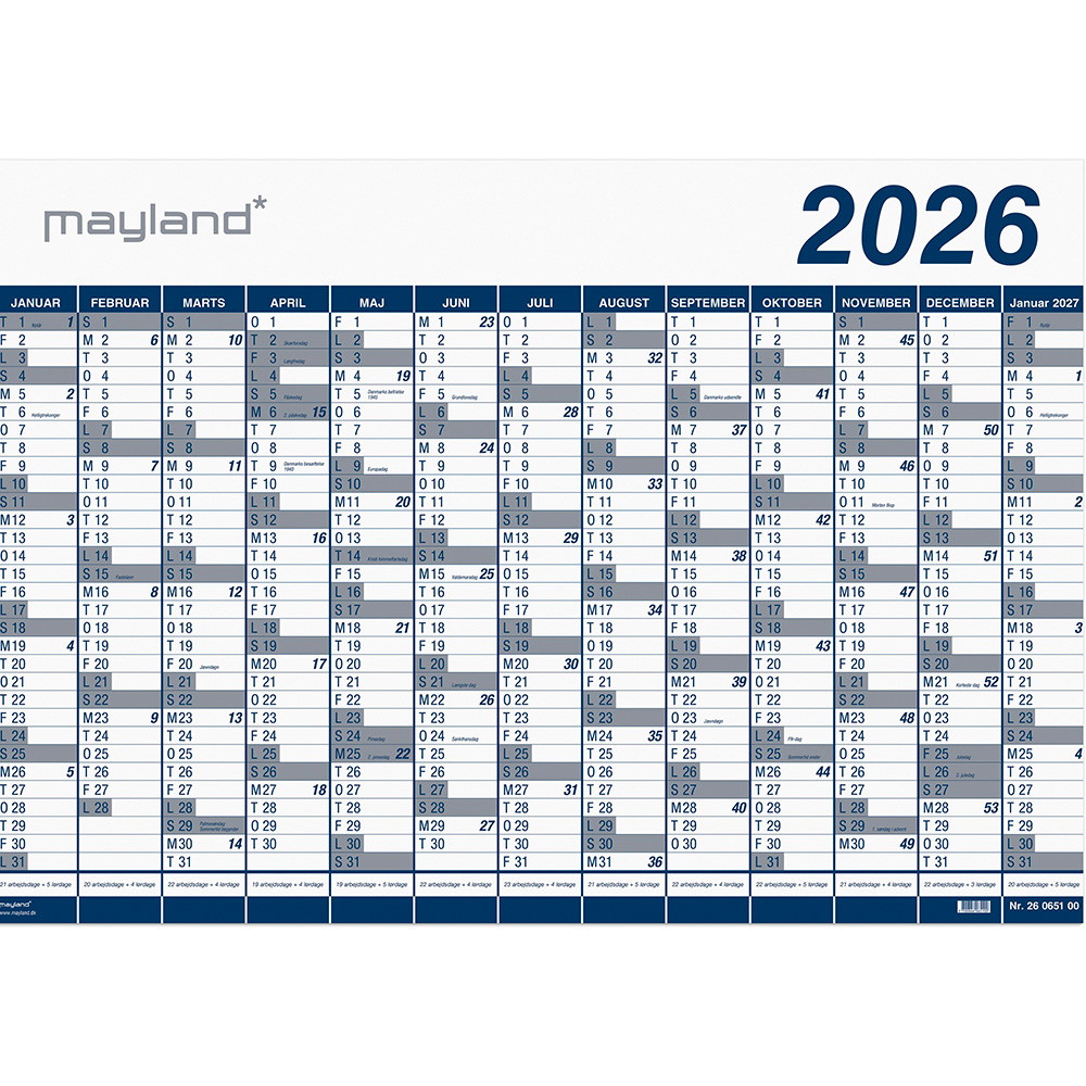 Mayland 2026 26065100 1x13mdr vægkalender 70x100cm