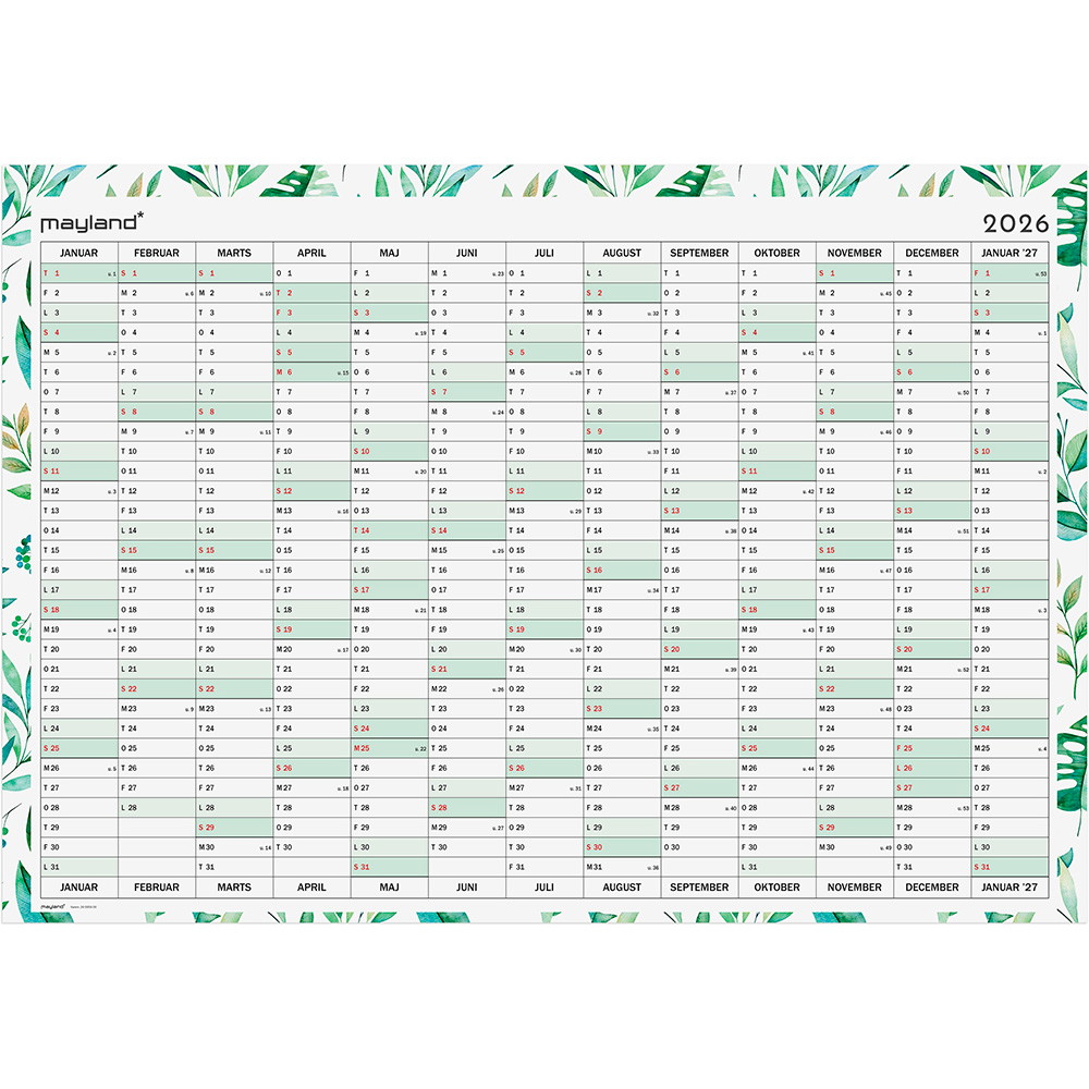Mayland 2026 26065600 1x13 mdr. vægkalender 69,5x99,5cm