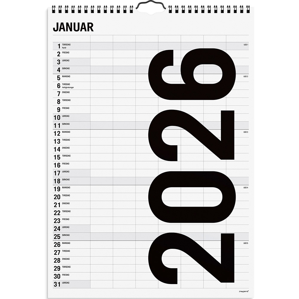 Mayland 2026 26066560 7 kolonner vægkalender 43x48cm