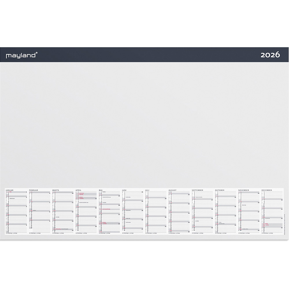 Mayland 2026 26137000 skriveunderlag m/årskalender 40x60cm hvid