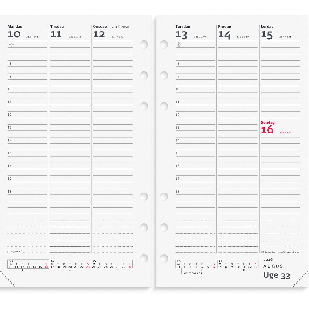Mayland 2026 26275000 systemkalender refill 16,8x9,5cm hvid