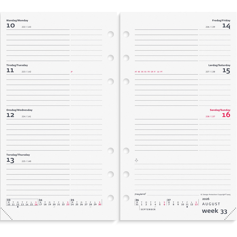 Mayland 2026 26276500 systemkalender refill 16,8x9,5cm hvid