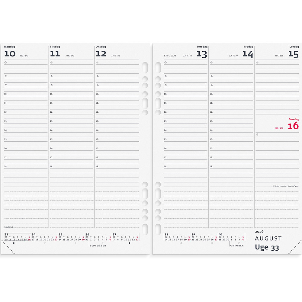Mayland 2026 26295000 systemkalender refill A5 20,5x15cm hvid