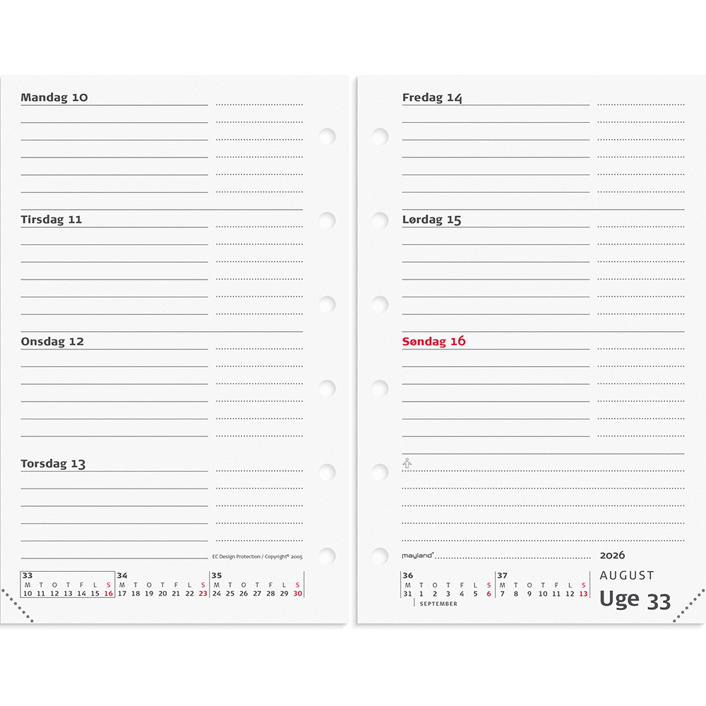 Mayland 2026 26355100 mini systemkalender refill 12,5x8cm hvid