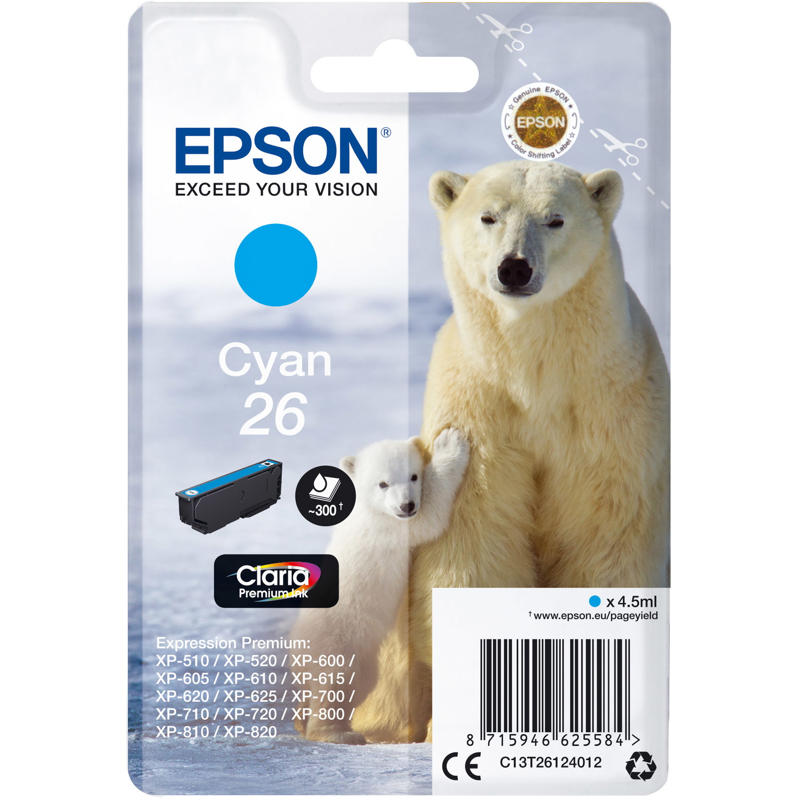 Epson BlÃ¦k C13T26124010 Cyan