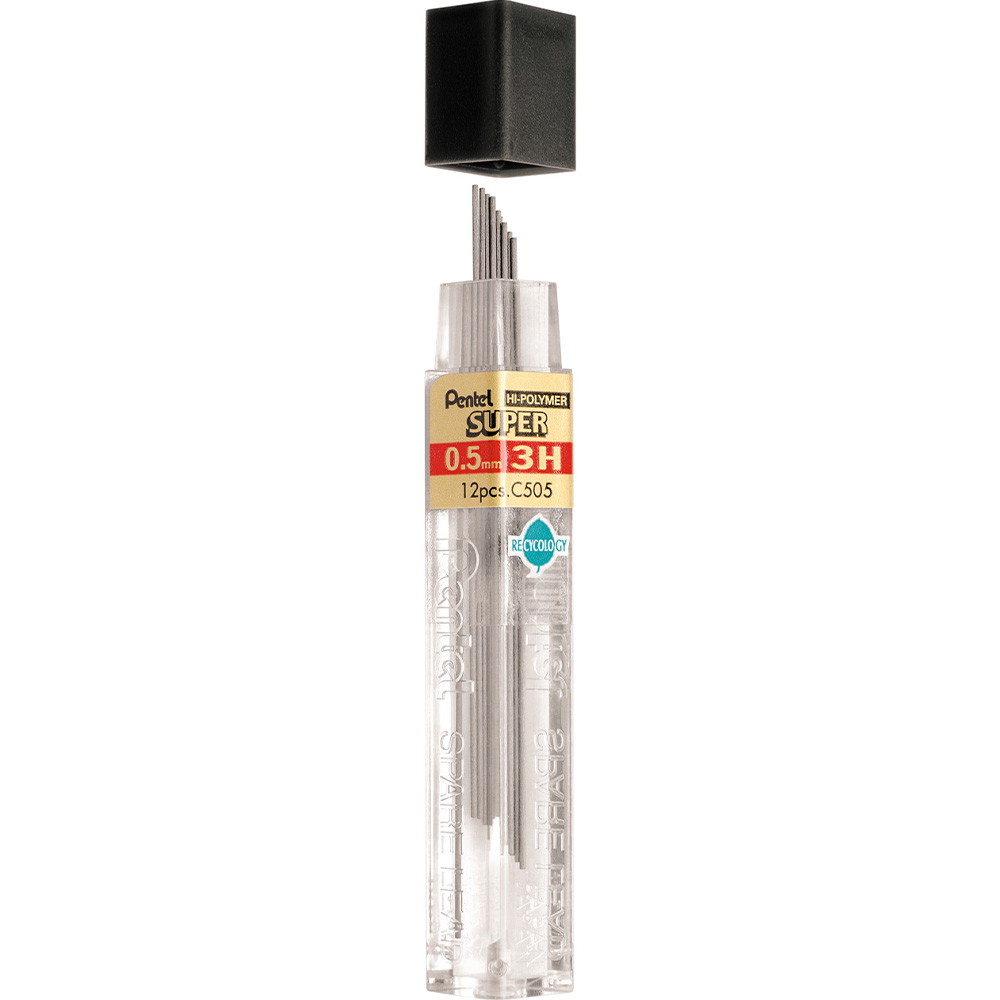 12 x Pentel Hi-Polymer stifter 3H 0,5mm