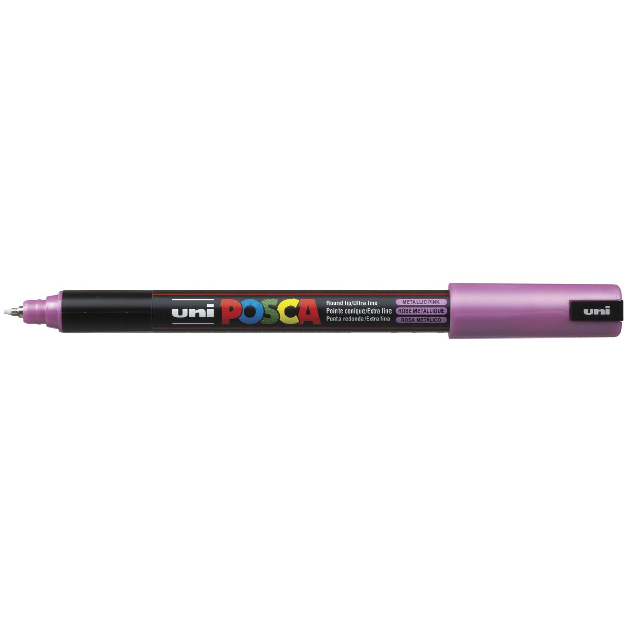 Uni Posca 1MR marker med ultrasmal skrivespids på 0,7 mm i farven metallic rosa