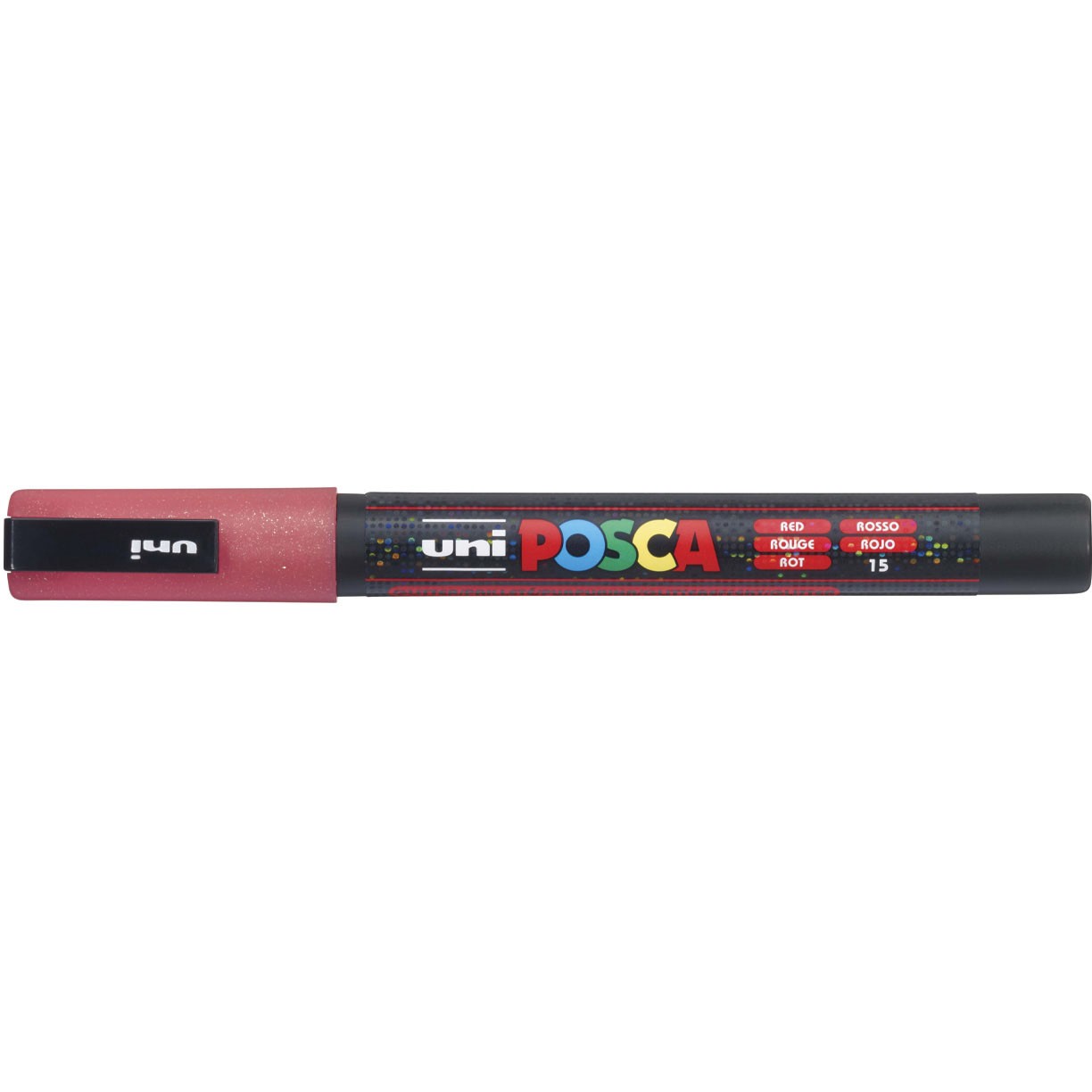 Uni Posca 3ML paintmarker med 1,3 mm stregbredde i farven glitter rød