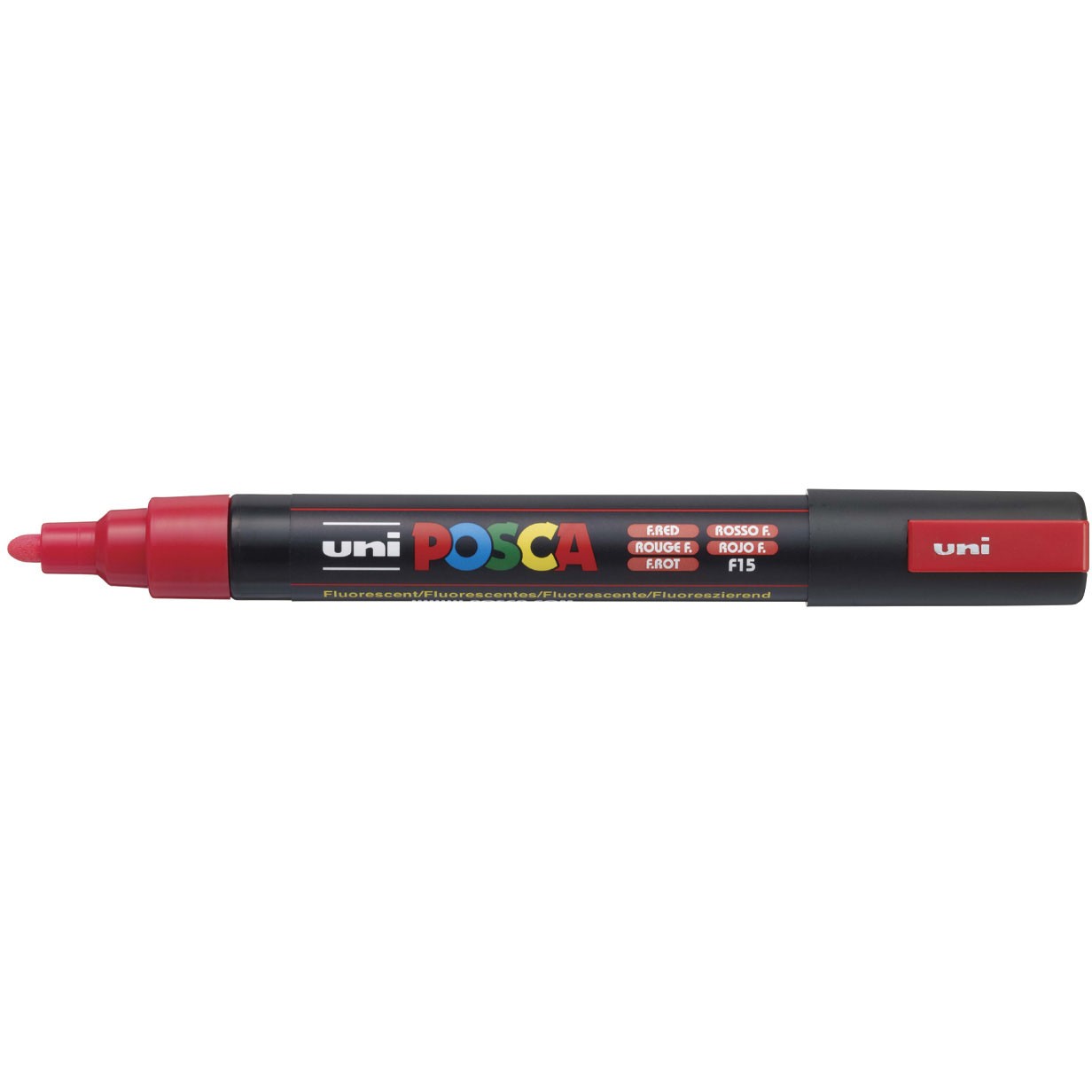 Uni Posca 5M tus med 2,5 mm spids i en fluorescerende rød neonfarve