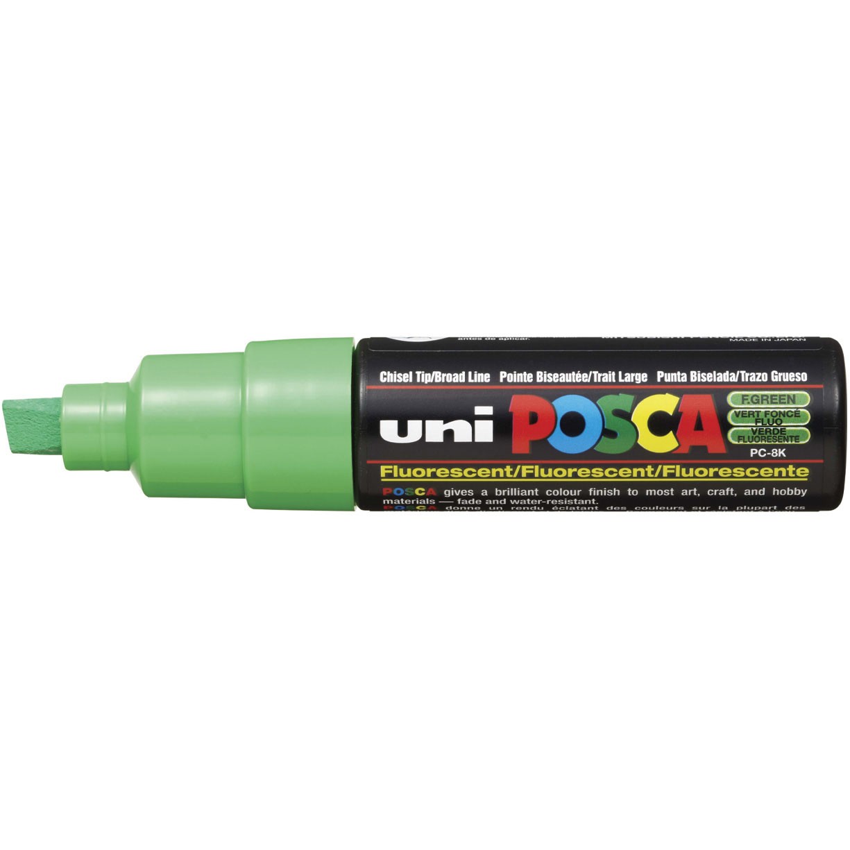Uni Posca 8K paintmarker med skrå 8 mm spids i farven fluorescerende grøn