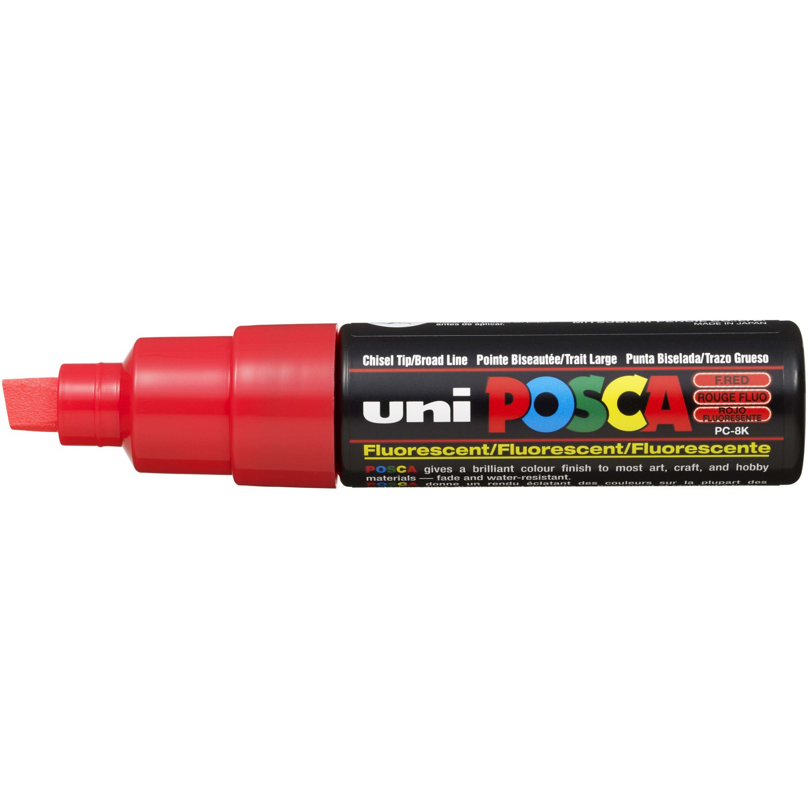 Uni Posca 8K paintmarker med skrå 8 mm spids i farven fluorescerende rød